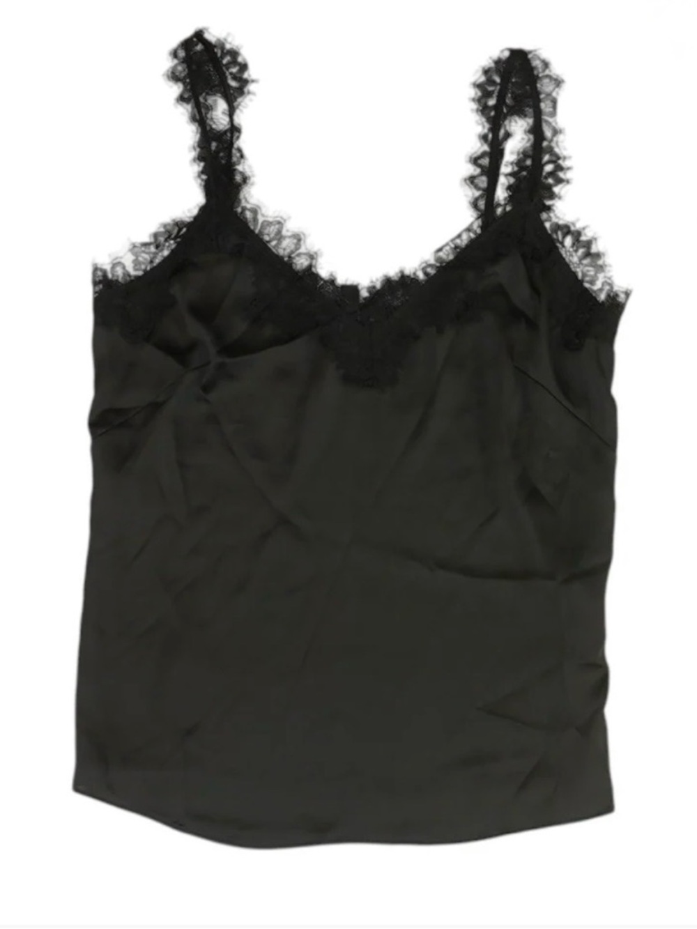 Black Lace Trim Satin Cami Top